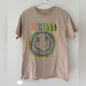 NIRVANA Short Sleeve Tee in Tan with Multicolor Smiley